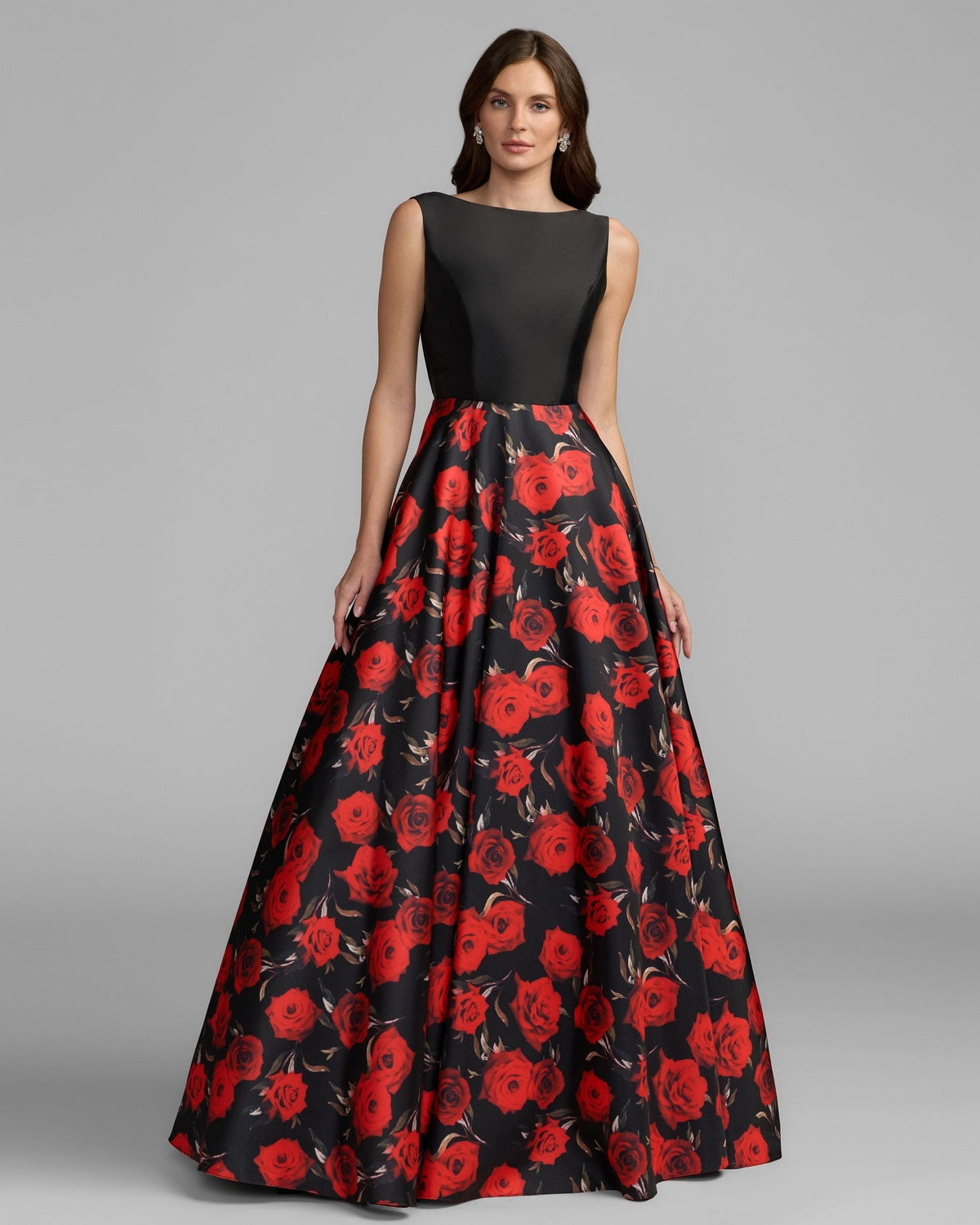 Red Rose Floral Open Back Ball Gown