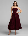 Wine Strapless Velvet A-Line Midi Dress