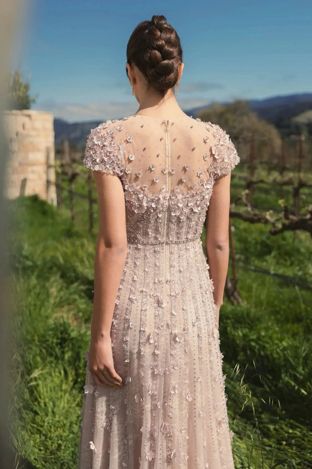 Vintage Lilac Embellished Lace Illusion Neck A-Line Gown