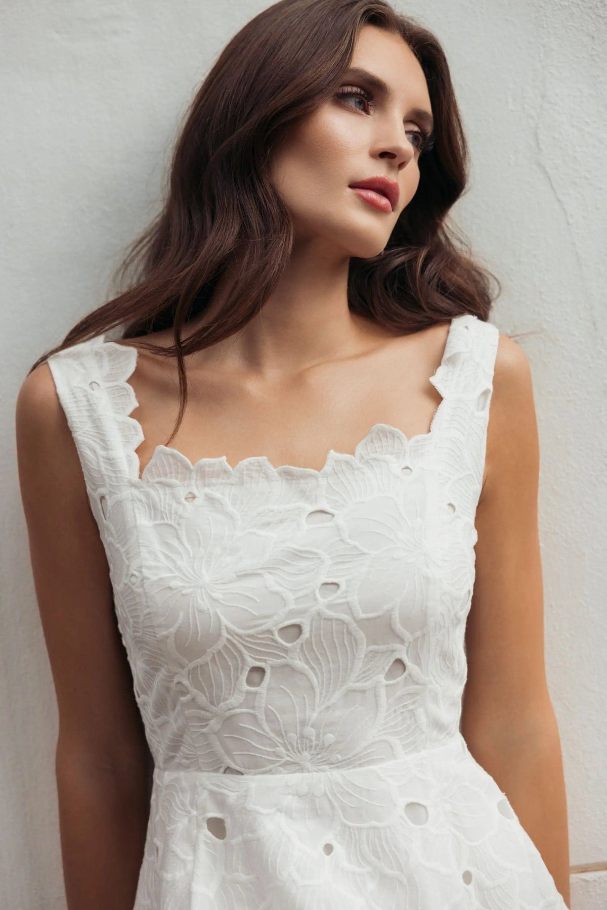 White Embroidered Cotton A-Line Midi Dress