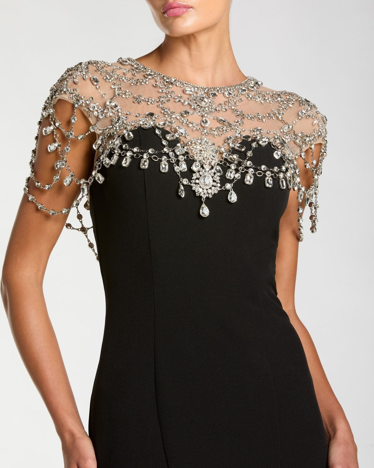 Black Crystal Embellished Mermaid Gown
