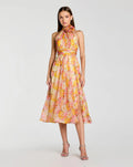 Multicolor Floral Halter Neck Midi Dress With 3D Flower