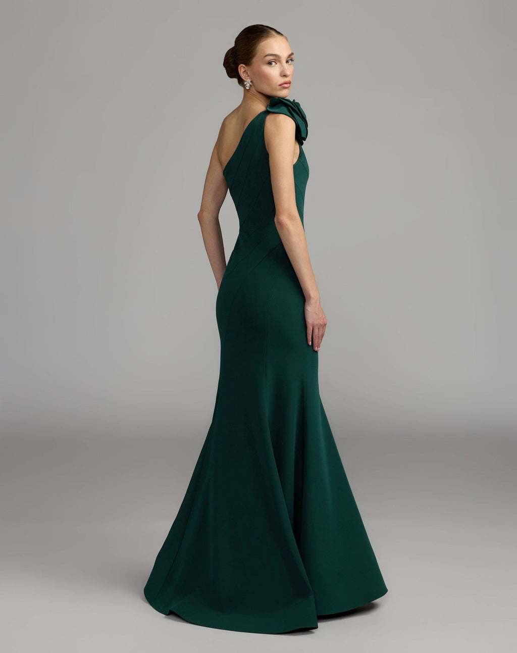 Emerald One Shoulder Mermaid Gown With 3D Flower