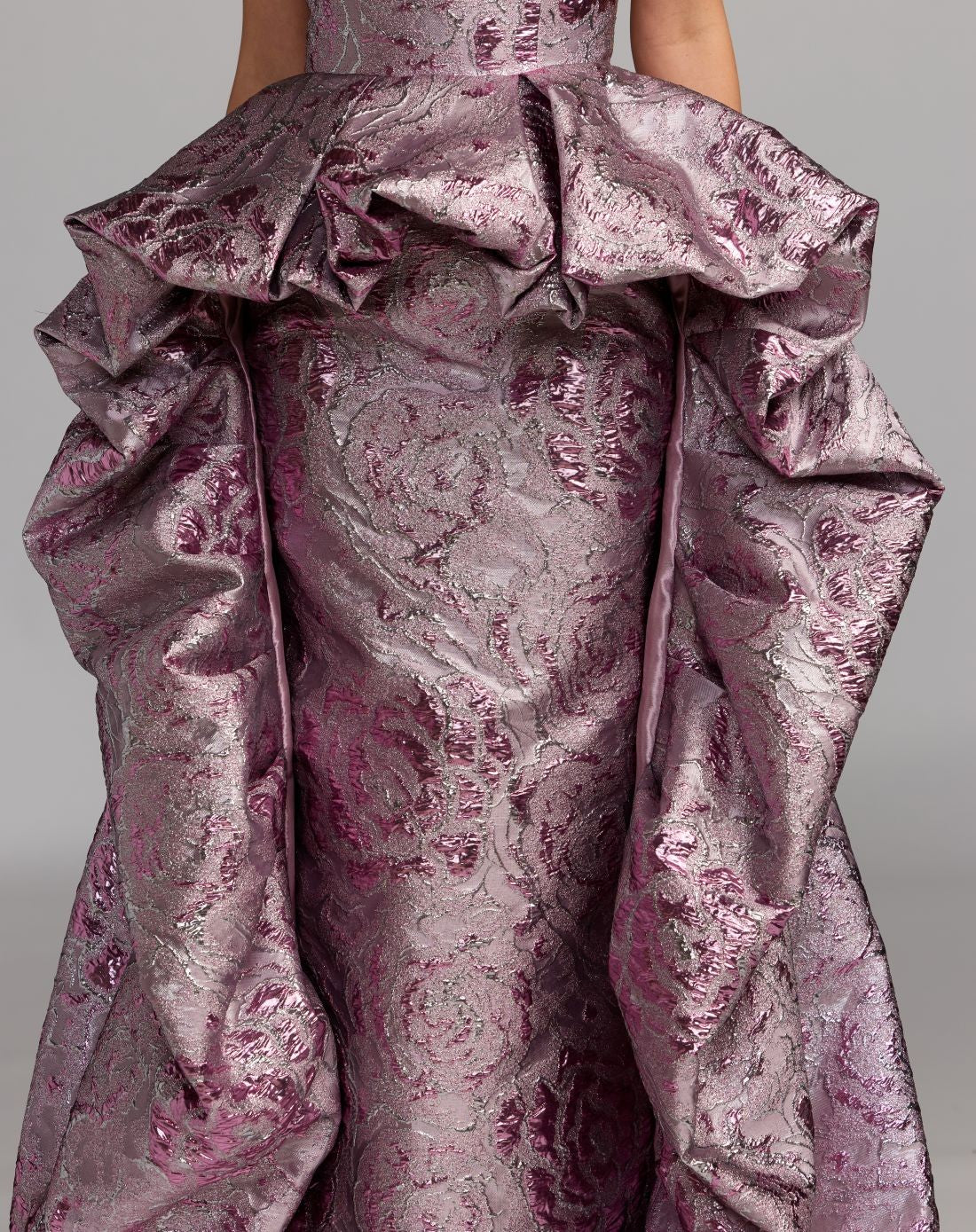 Pink Metallic Strapless Gown With Bubble Overskirt
