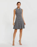 Black Sleeveless Collared Boucle Mini Dress