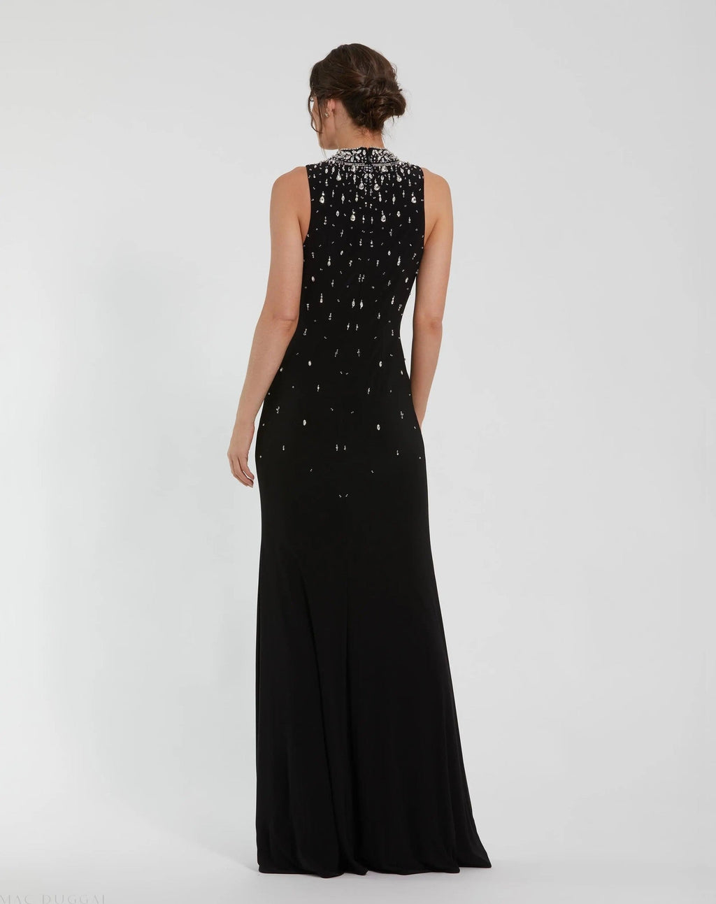 Black Rhinestone Embellished Sleeveless Jersey Gown