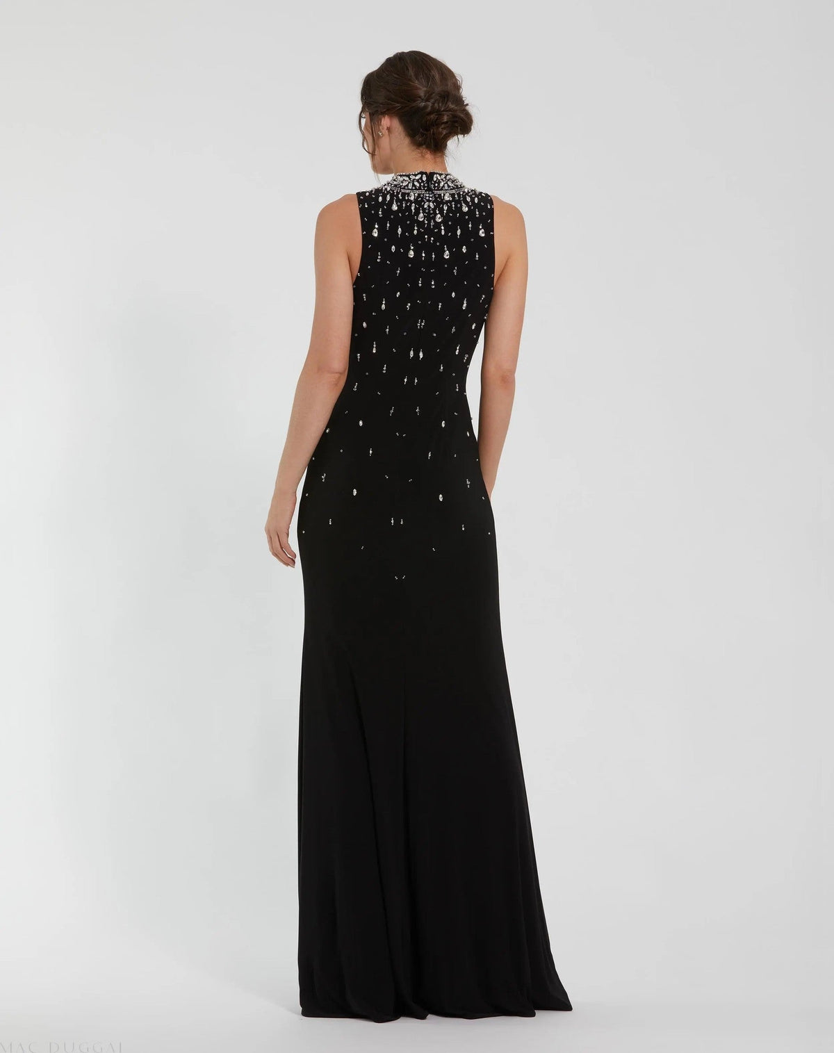 Black Rhinestone Embellished Sleeveless Jersey Gown