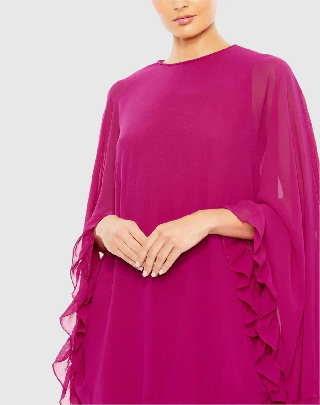 Pink High Neck Ruffle Hem Cape Mini Dress
