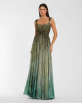 Green Sleeveless Sequin A Line Ombre Gown