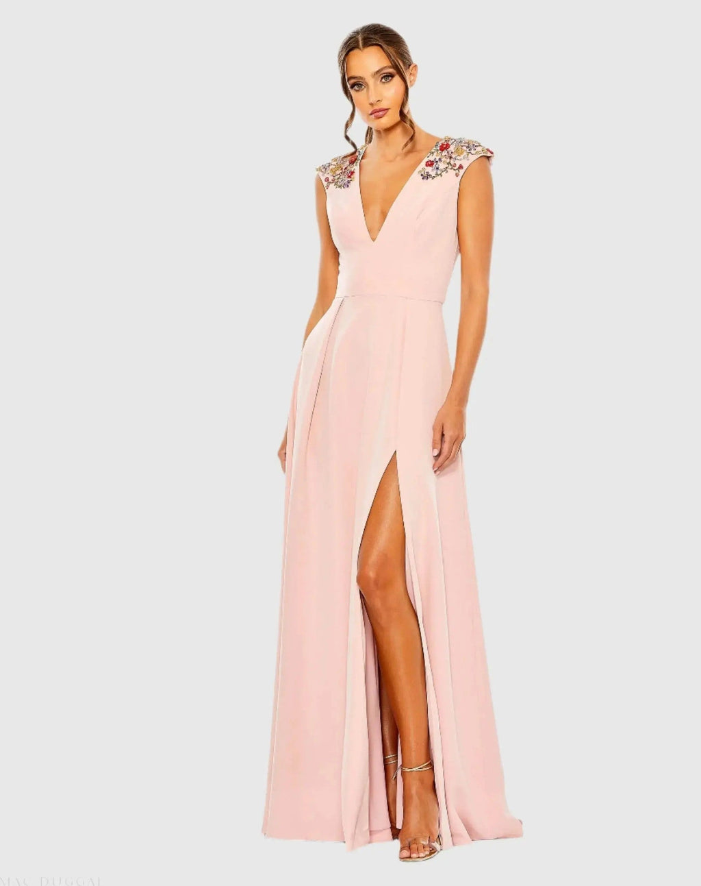 Rose Pink Embellished Cap Sleeve A-Line Evening Gown