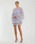 Purple Embellished High Neck Ruffle Mini Dress
