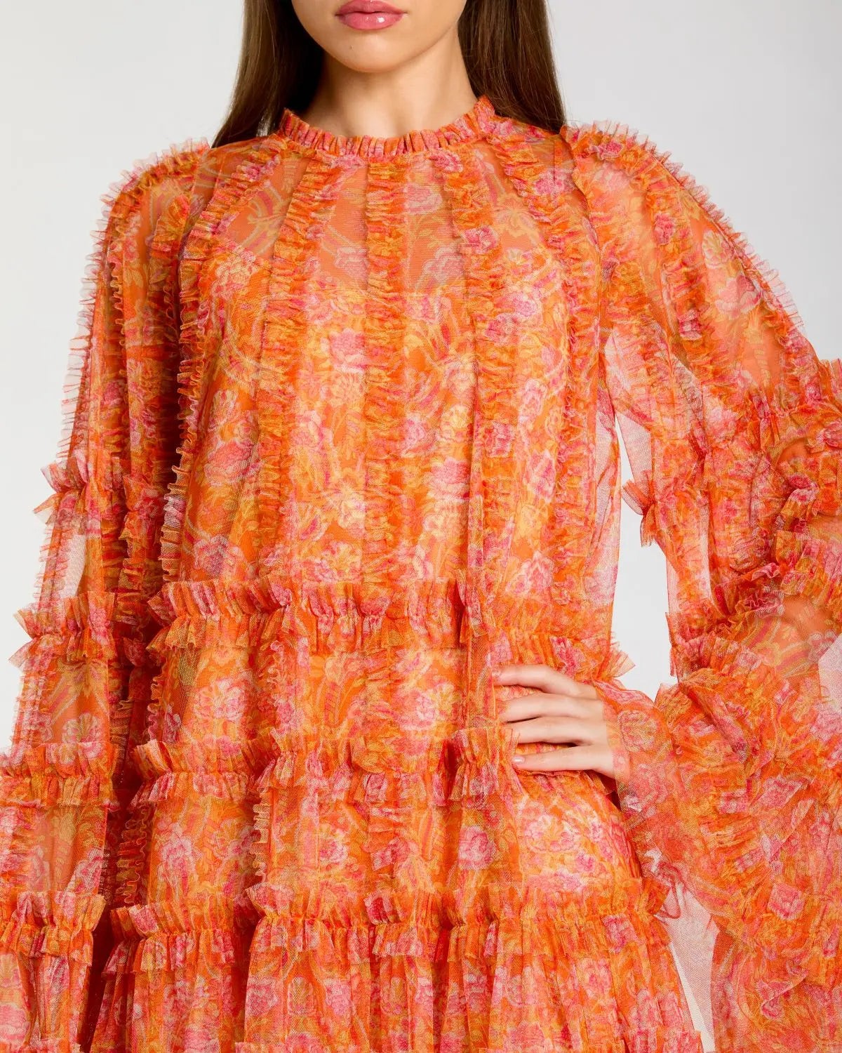 Mango Multi Floral Ruffle Long Sleeve Mini Dress