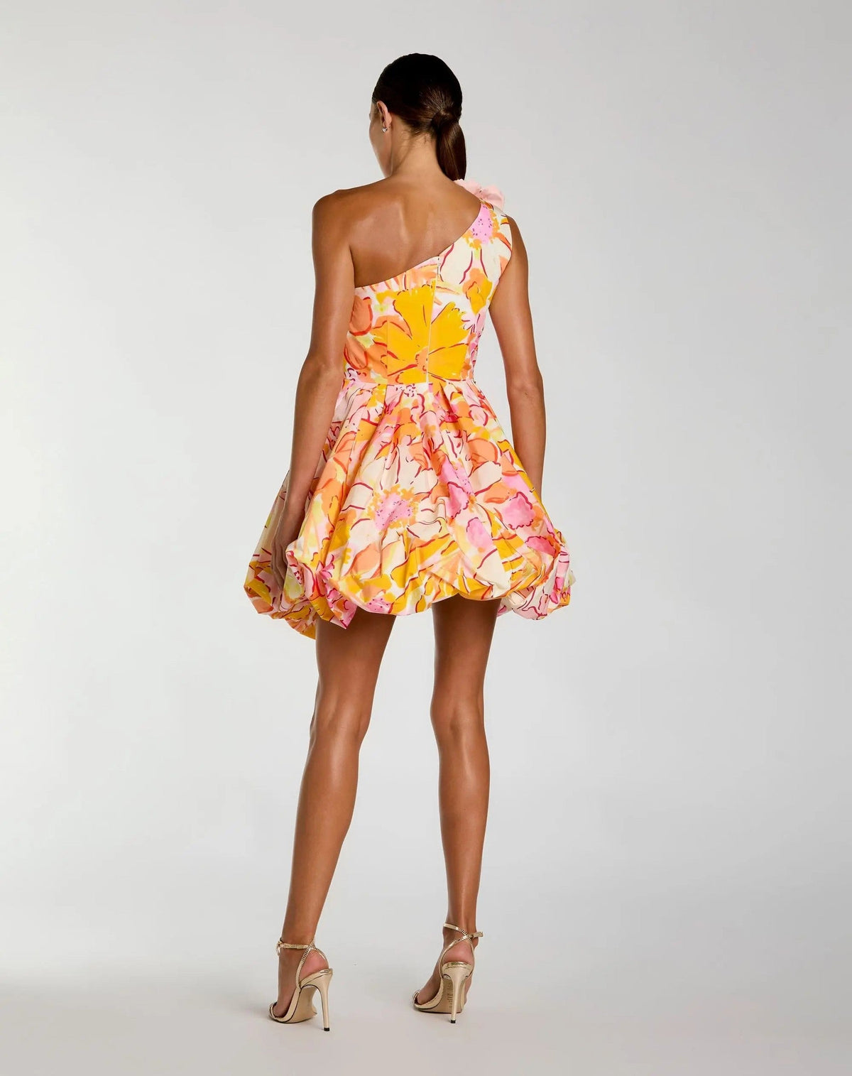 Multicolor One Shoulder Bubble Hem Faille Mini Dress
