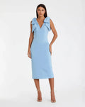 Powder Blue Sleeveless Crepe Midi Dress With Bow Straps