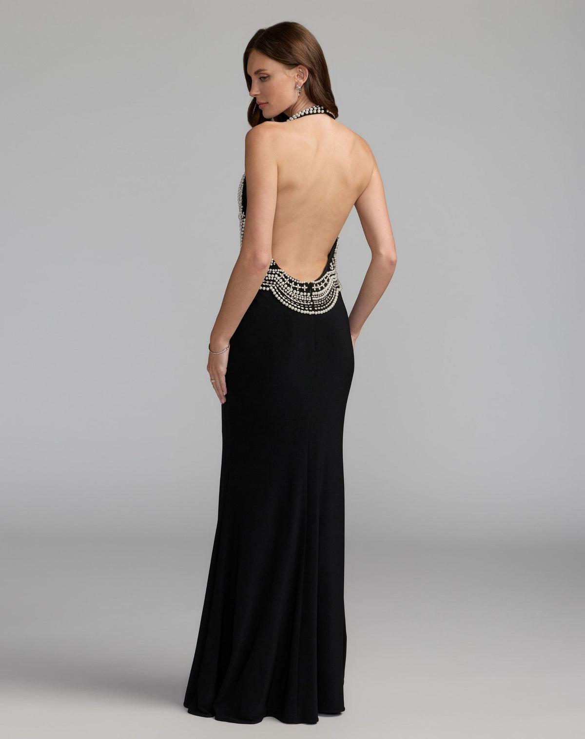 Black Beaded Halter Neck Jersey Gown