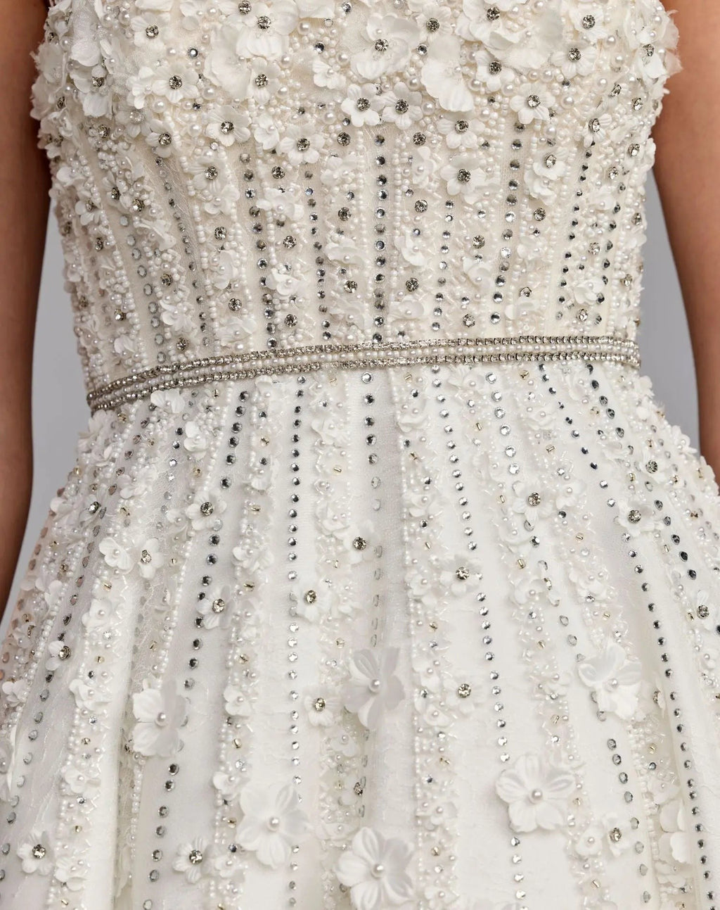 Ivory Strapless Floral Embellished Midi Dress