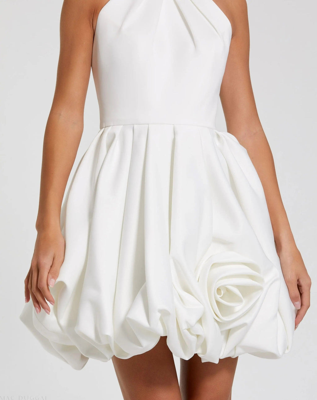 White Satin Bubble Hem Backless Mini Dress