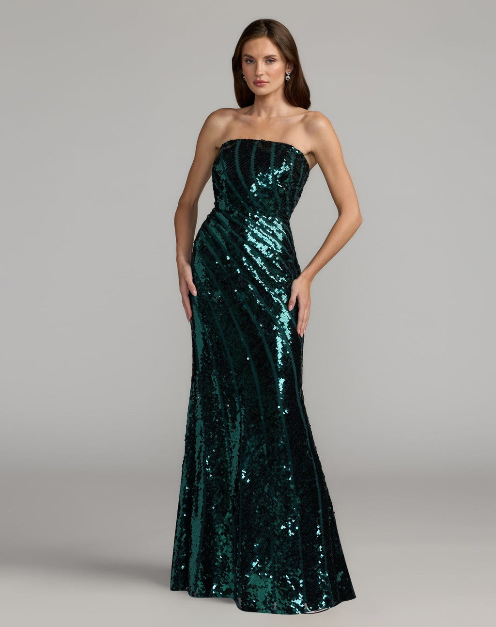 Emerald Green Strapless Sequin Trumpet Gown