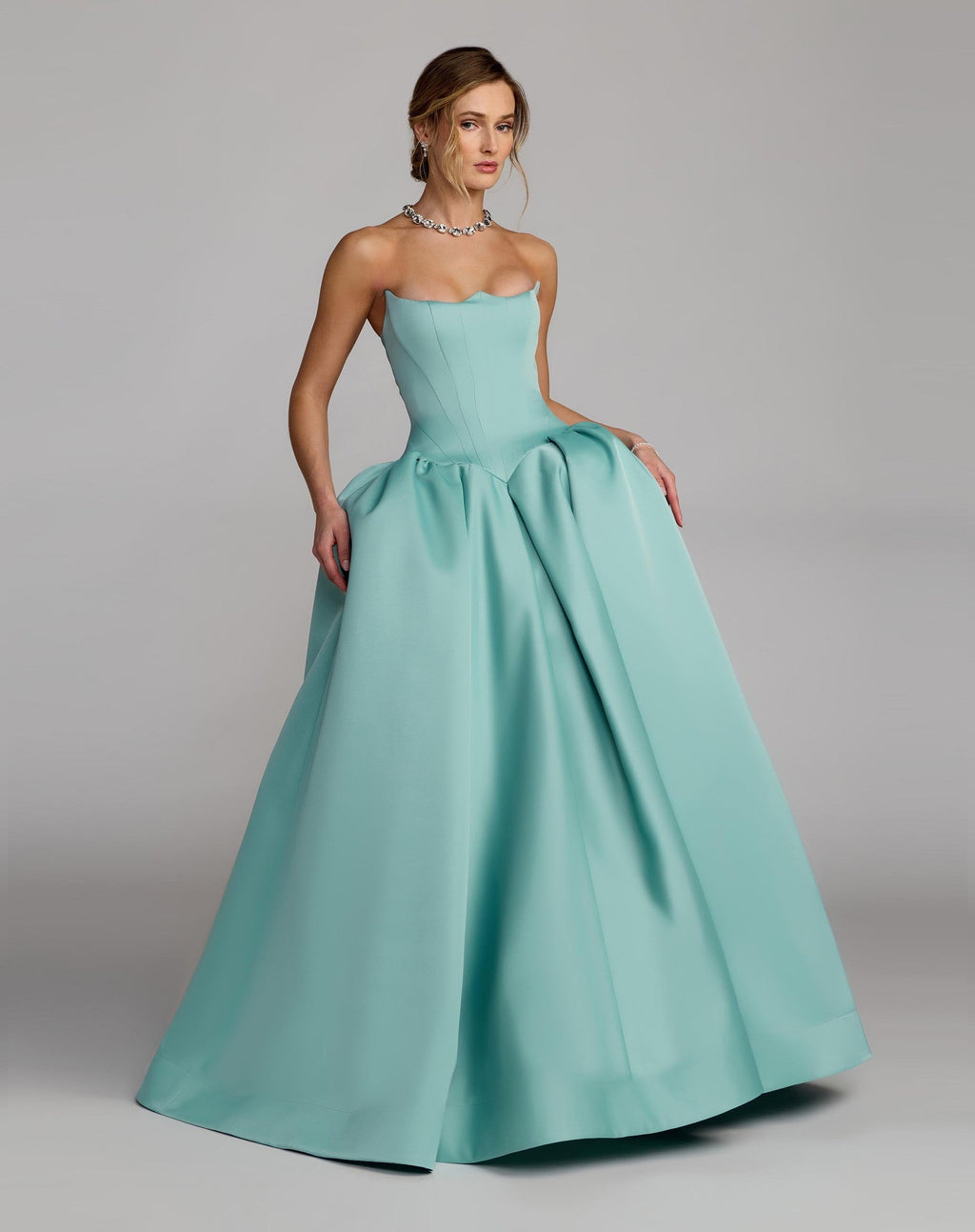 Seafoam Strapless Satin Corset Ball Gown