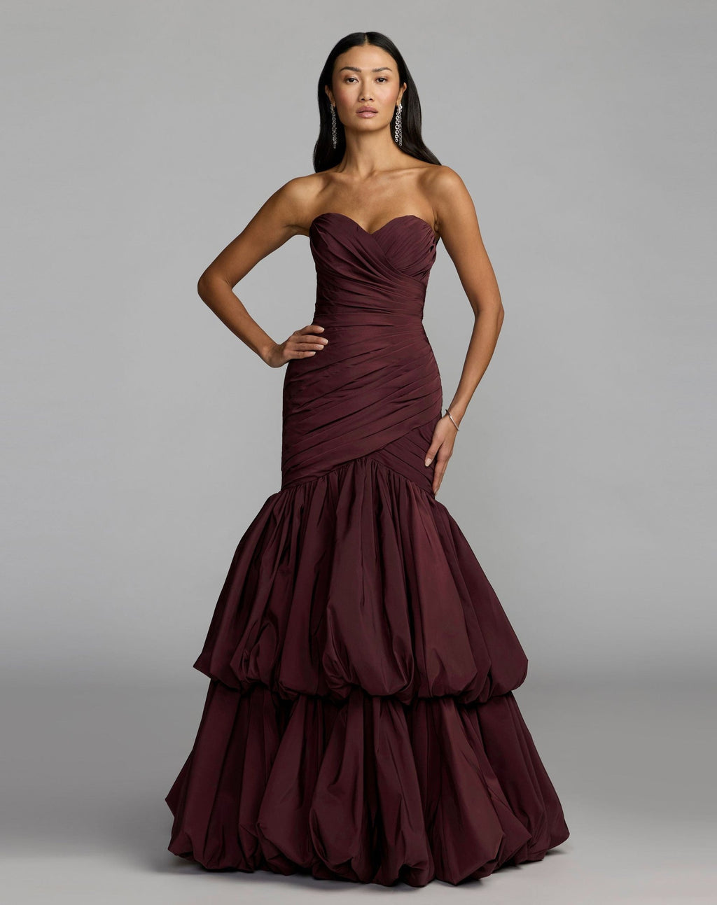 Amethyst Ruched Mermaid Gown with Bubble Hem