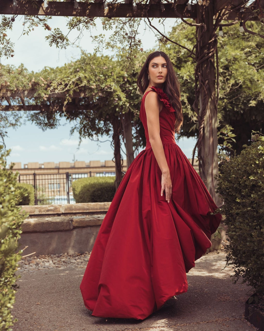 Ruby One Shoulder High Low Gown With 3D Flower