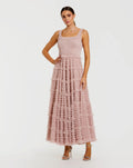 Micro Ruffle Sleeveless Scoop Neck Maxi Dress