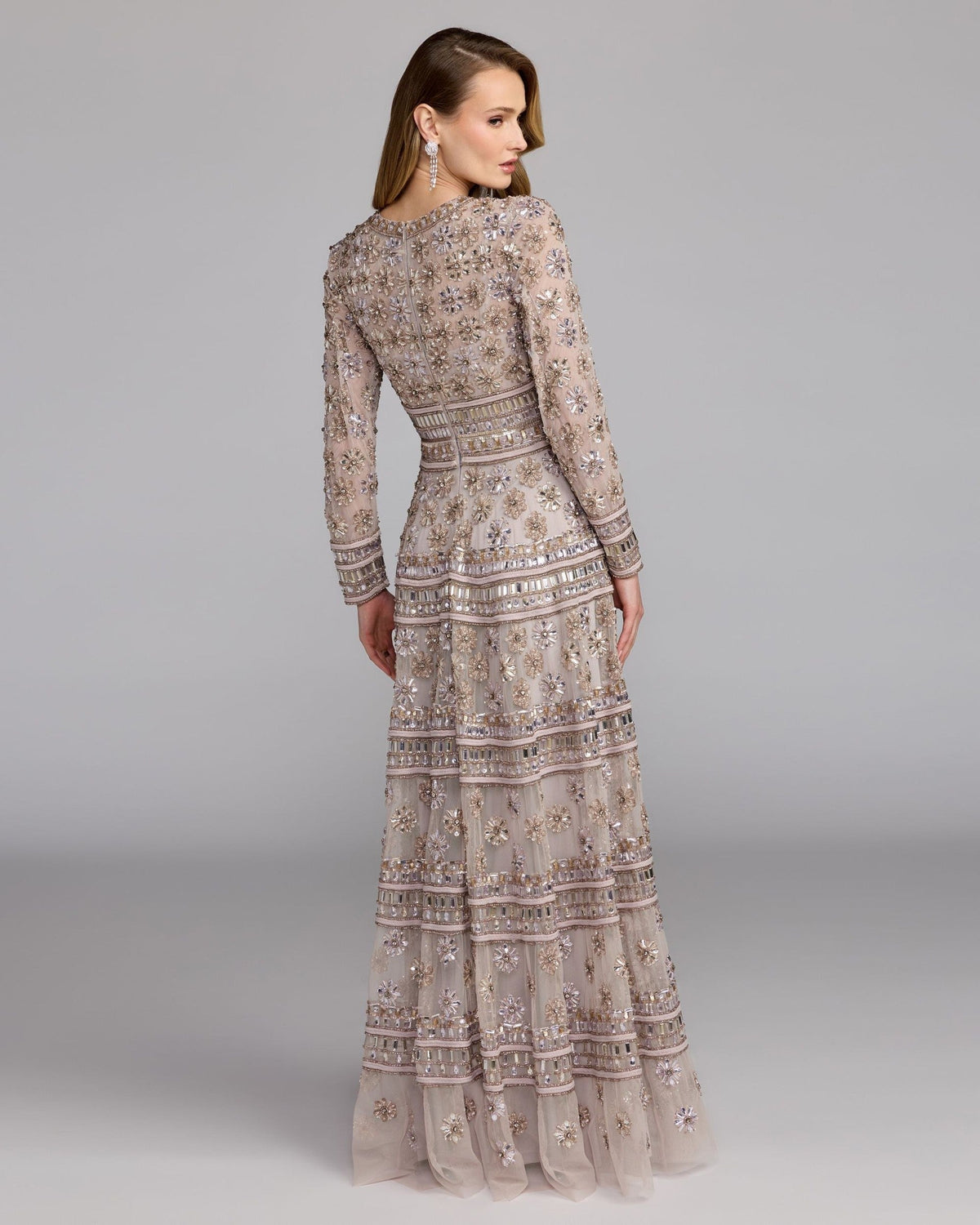 Vintage Lilac Embellished Long Sleeve A-Line Gown