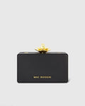 Black Mini Leather Clutch with Gold Rose Closure