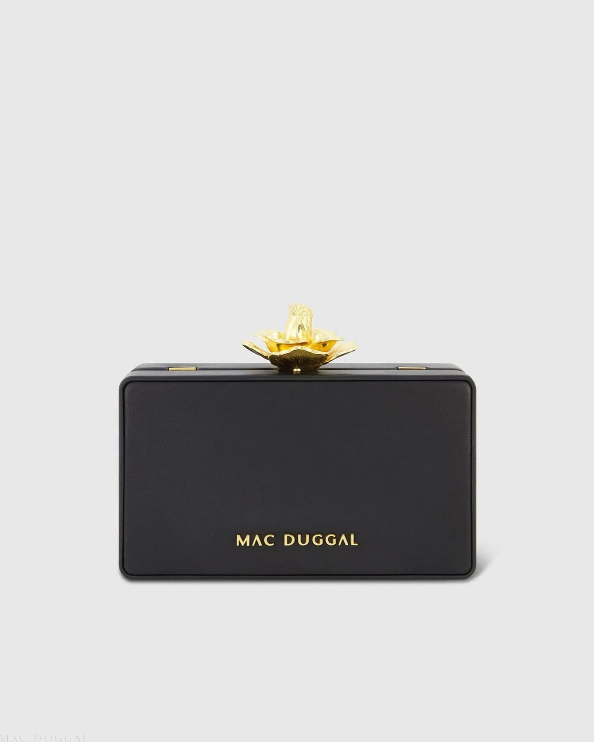 Black Mini Leather Clutch with Gold Rose Closure