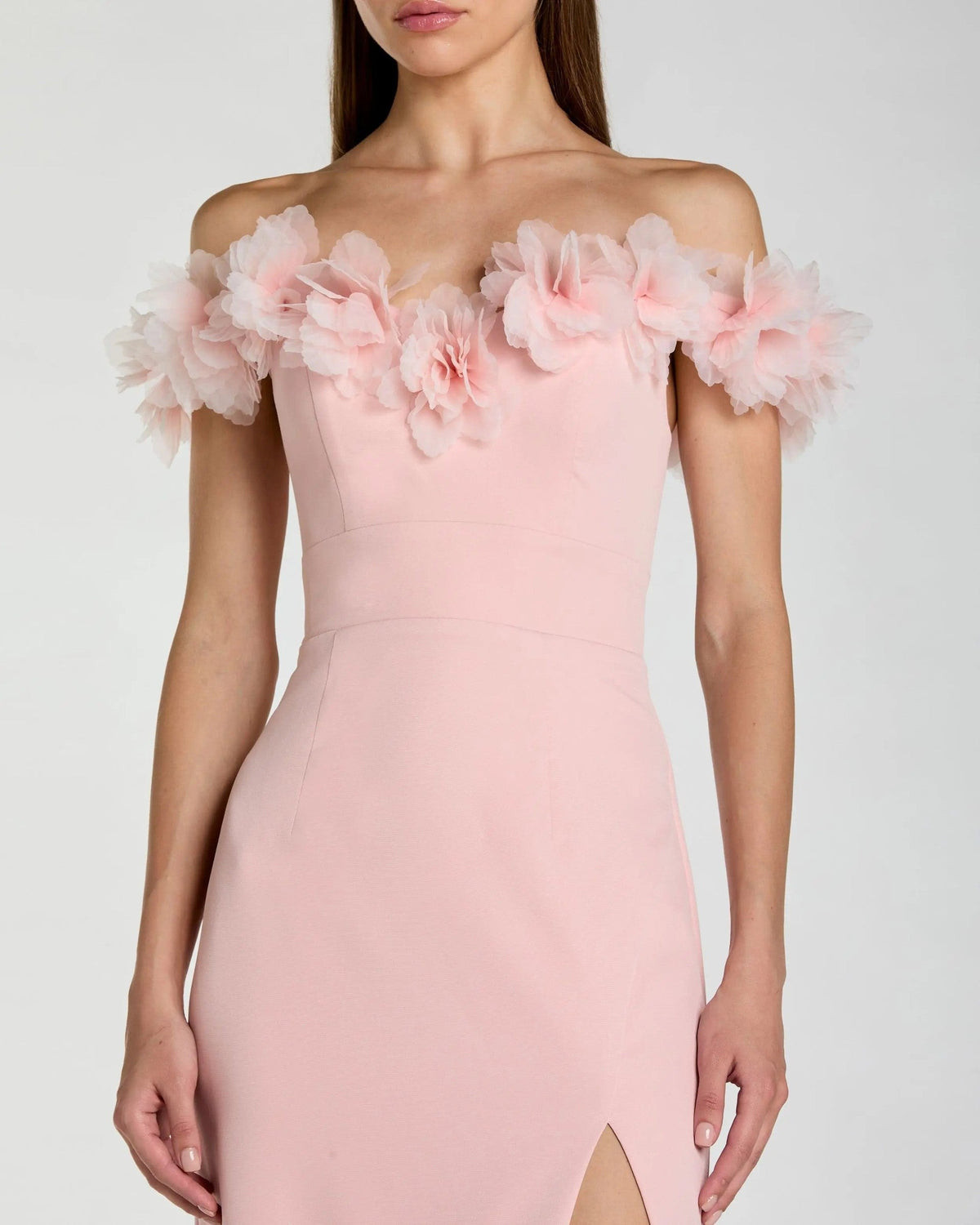 Dusty Rose Off The Shoulder Column Gown With 3D Flowers