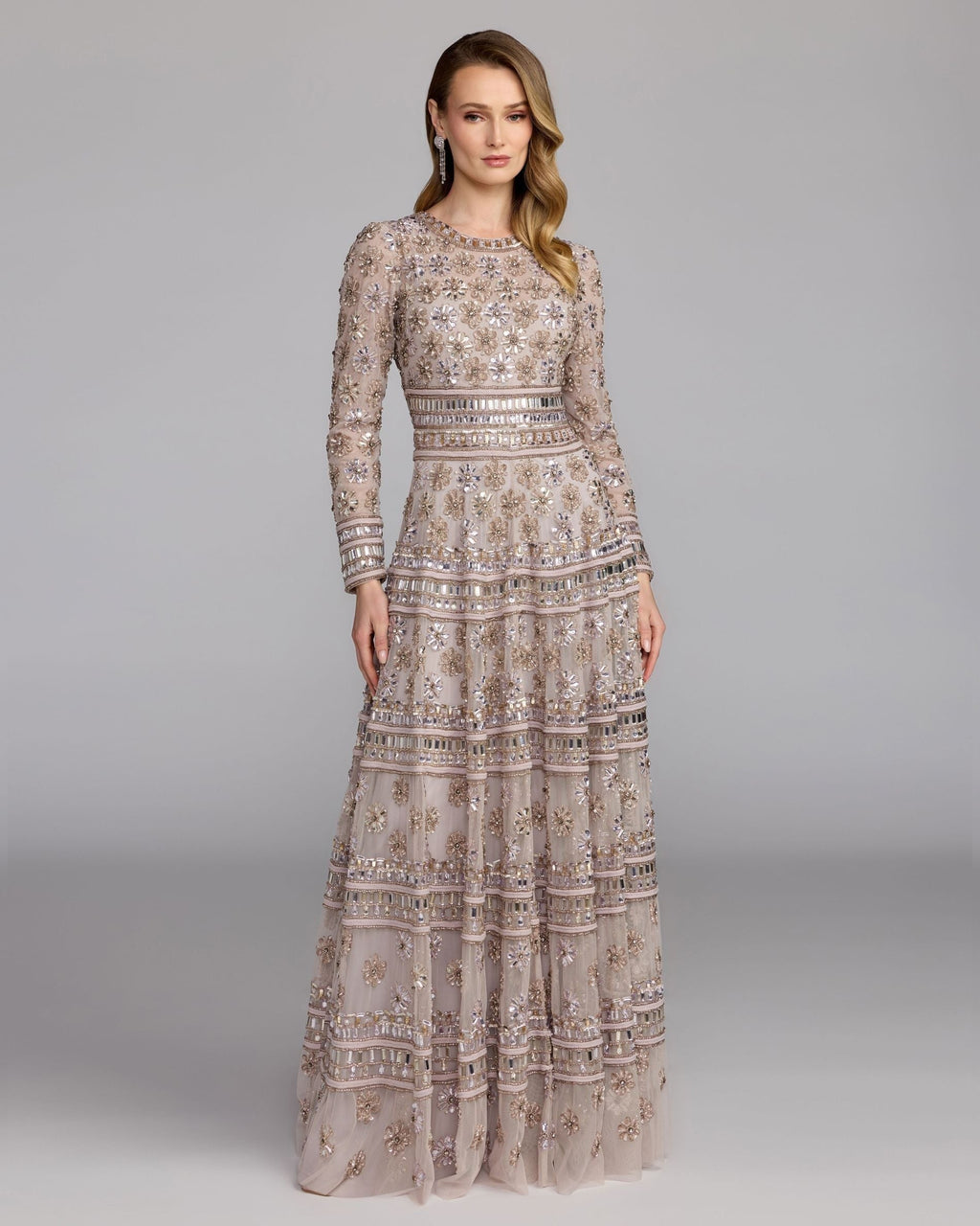 Vintage Lilac Embellished Long Sleeve A-Line Gown