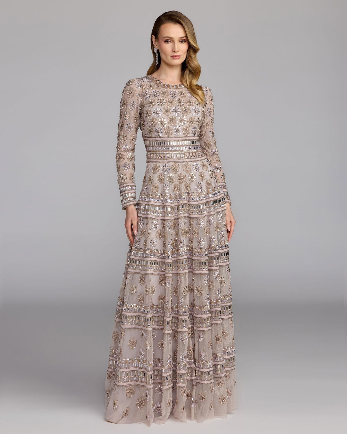 Vintage Lilac Embellished Long Sleeve A-Line Gown