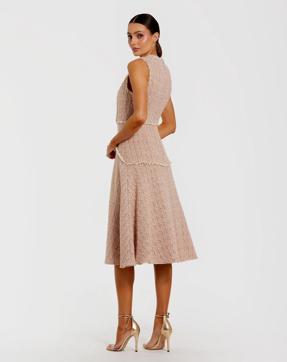 Light Pink Boucle Sleeveless Button Up Midi Dress