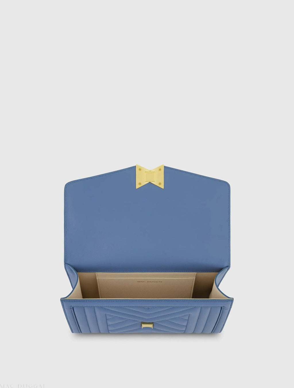 Blue Quilted Napa Leather Handbag With Gold Chain