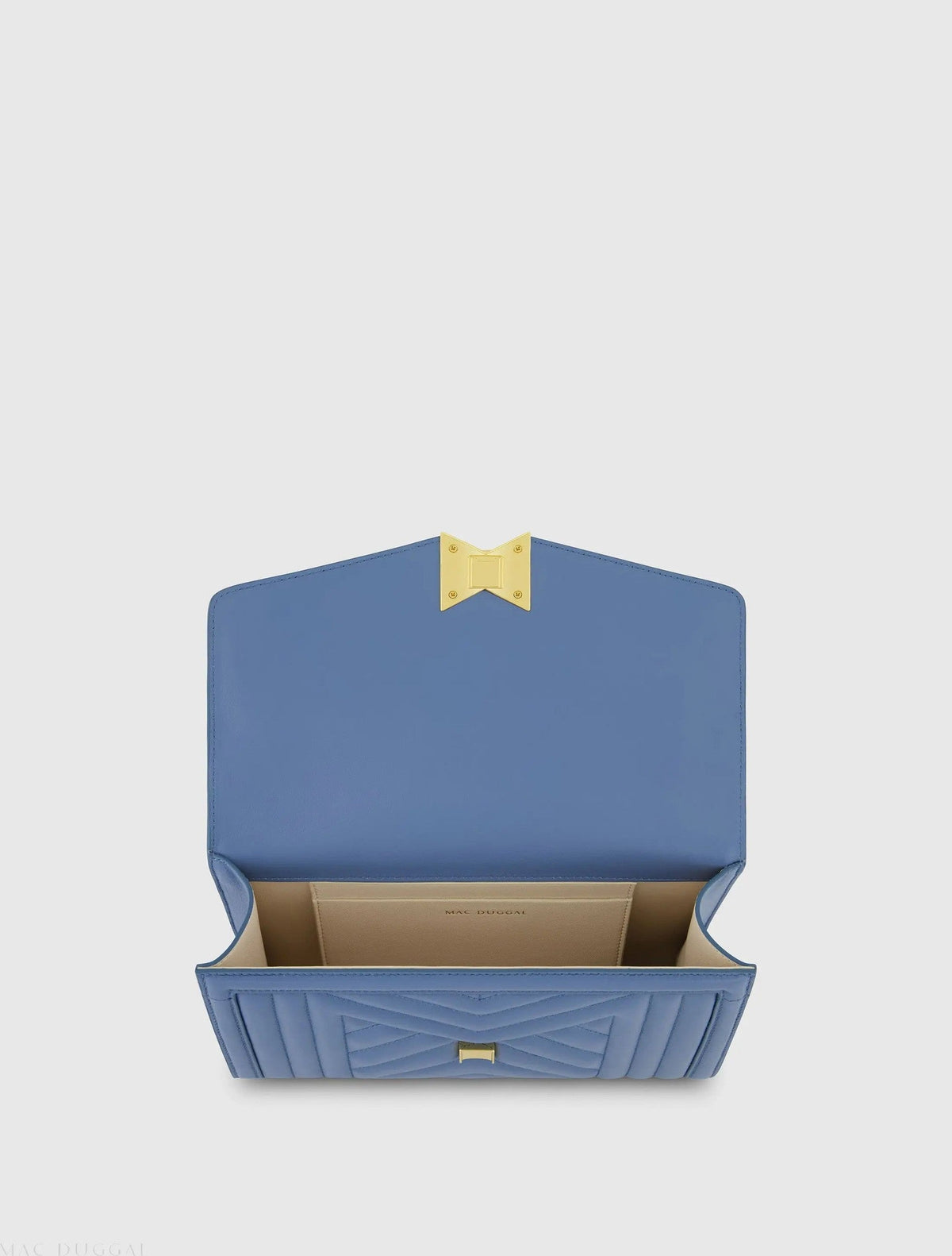 Blue Quilted Napa Leather Handbag With Gold Chain