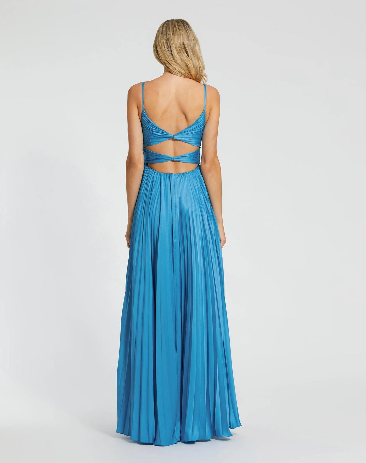 Turquoise Pleated High Low Gown with Rosette