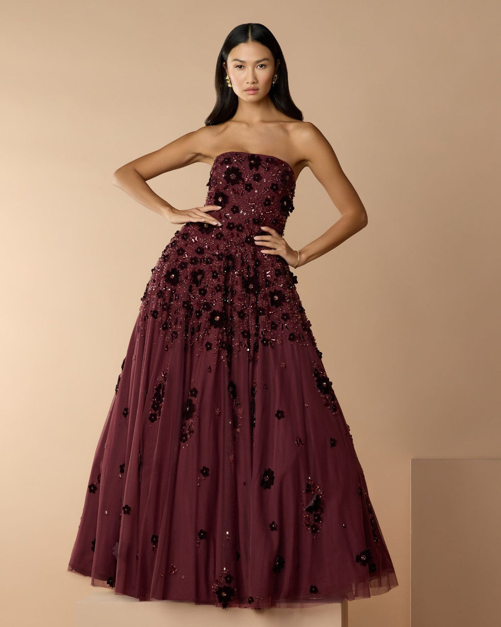 Amethyst Floral Embellished Strapless Ball Gown