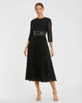 Black Shimmering 3/4 Sleeve A-Line Midi Dress