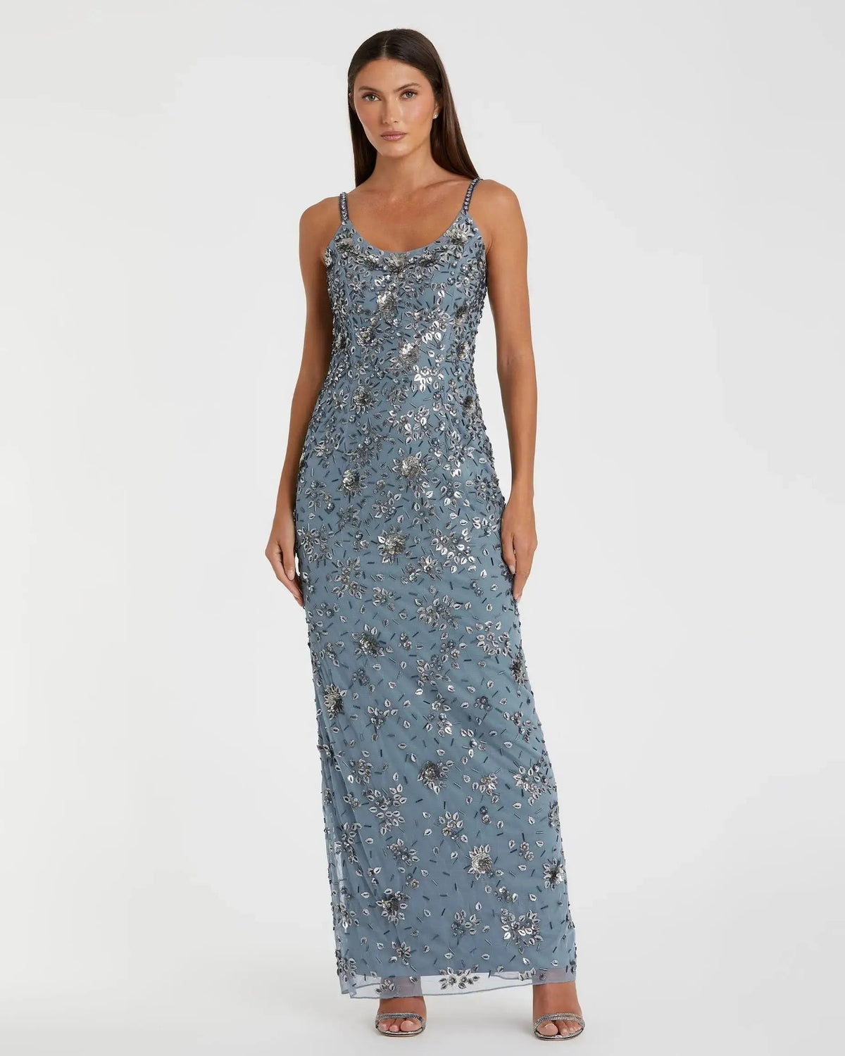 Floral Embellished Scoop Neck Evening Gown