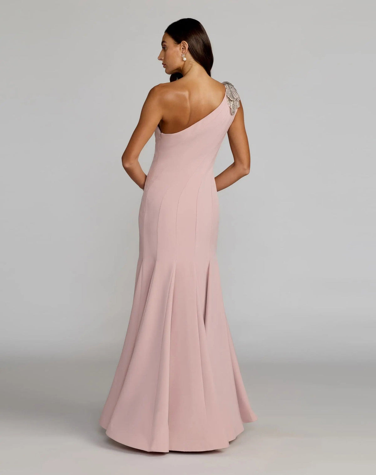 Rose One Shoulder Trumpet Gown With Crystal Flower