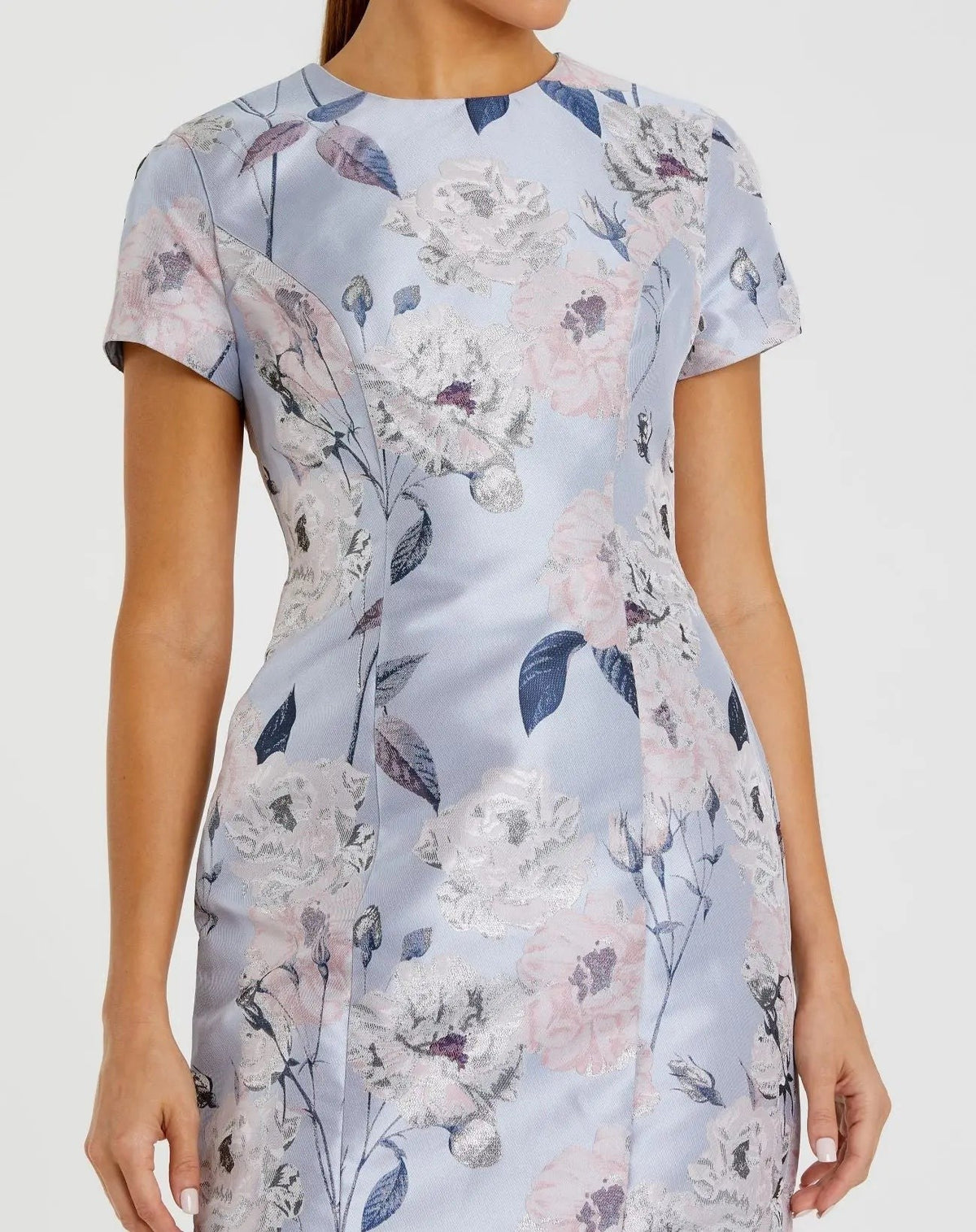 Blue Cap Sleeve Fitted Floral Mini Dress