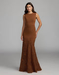 Nutmeg Sleeveless Lace Hem Crepe Gown