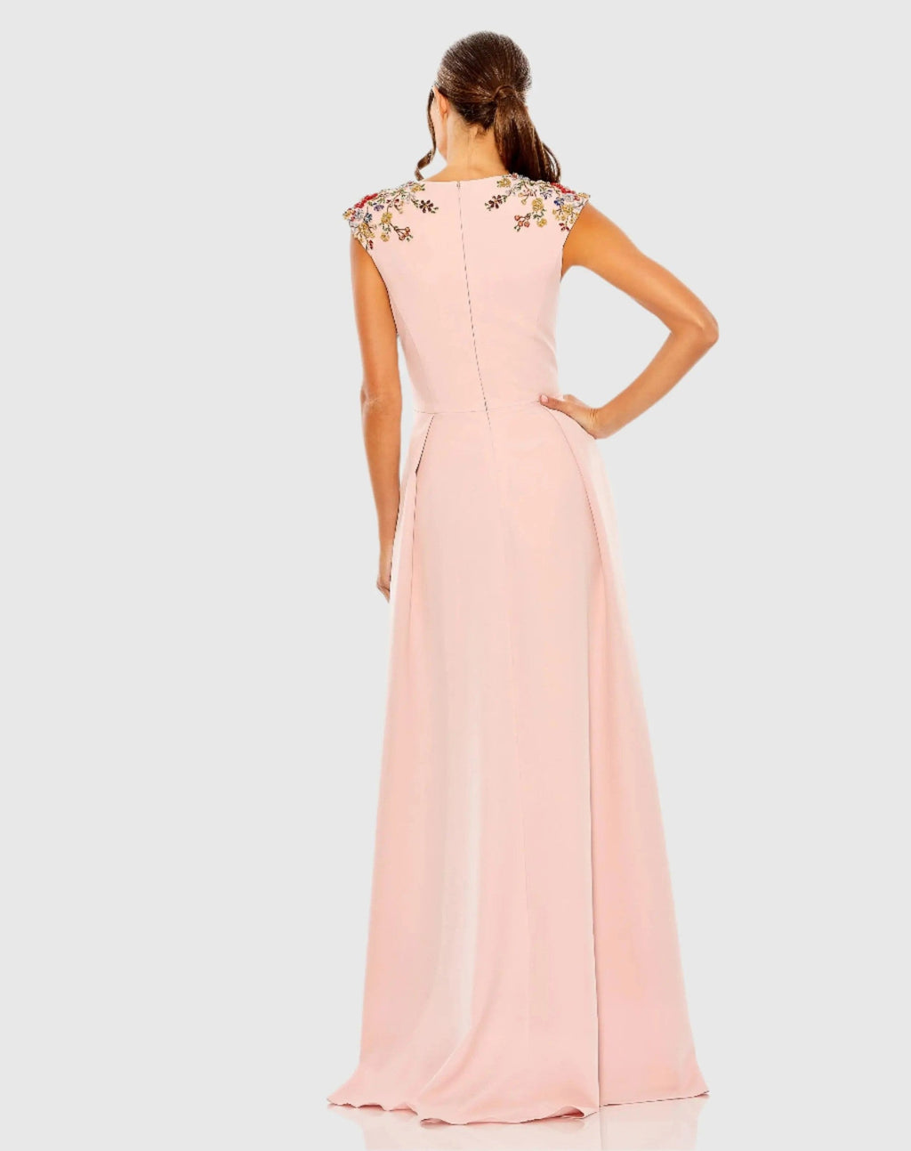 Rose Pink Embellished Cap Sleeve A-Line Evening Gown