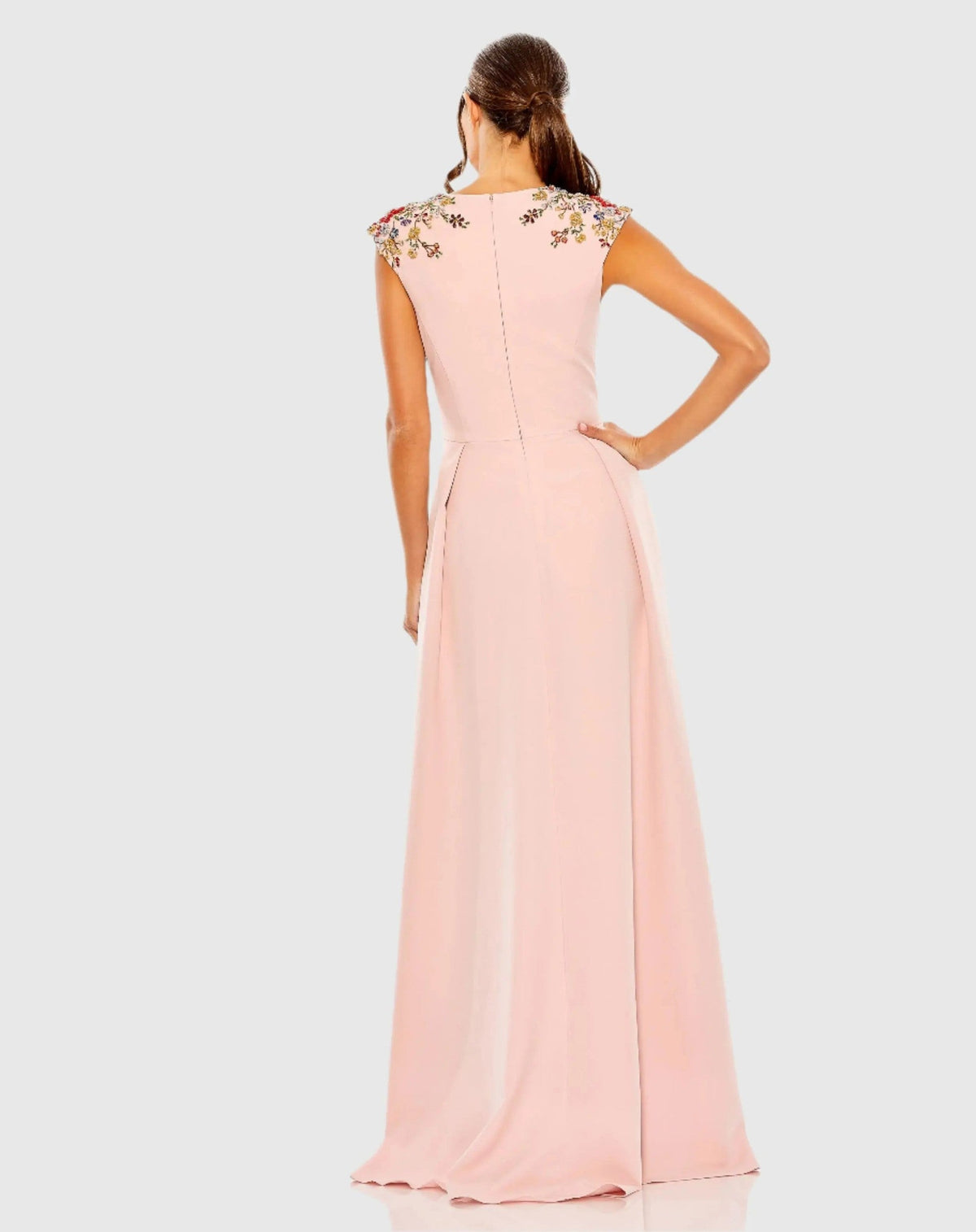 Rose Pink Embellished Cap Sleeve A-Line Evening Gown
