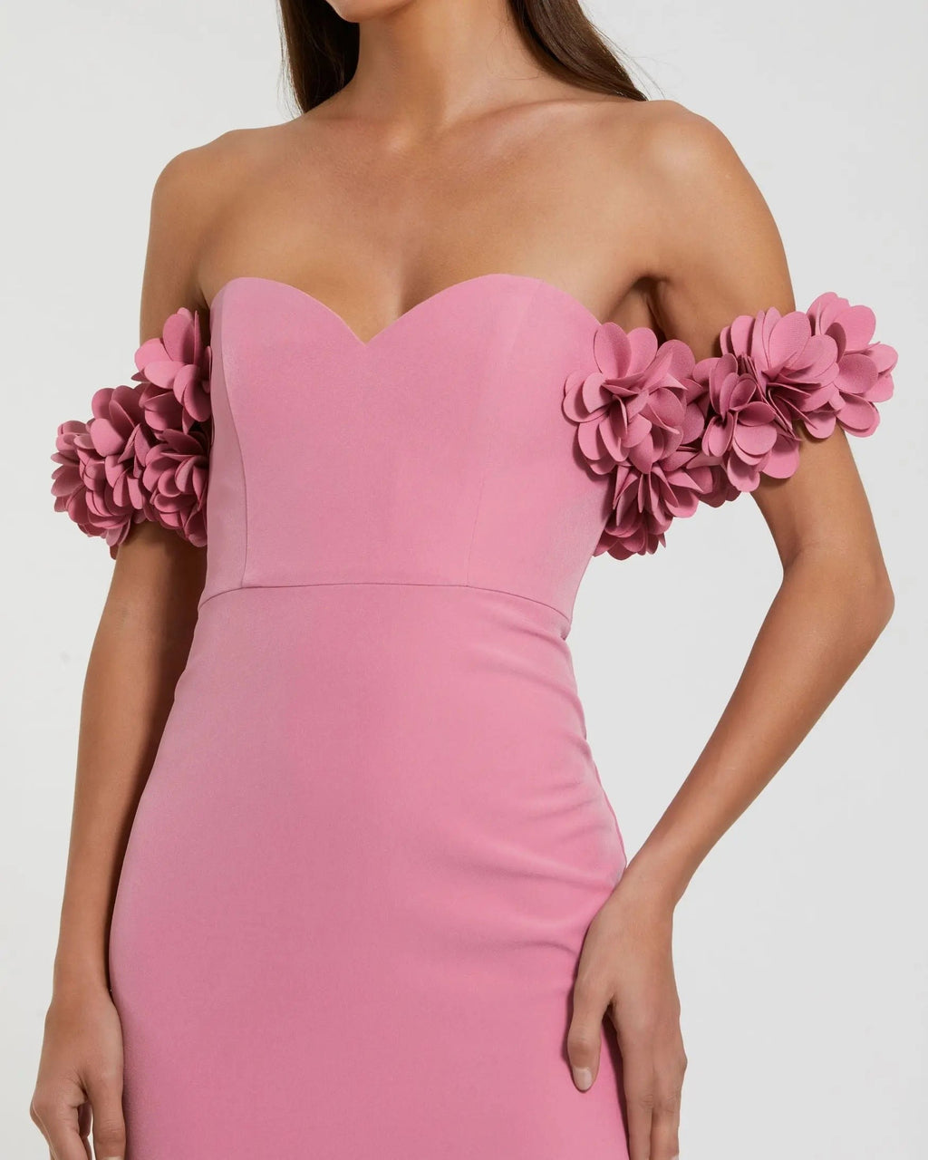 Rose Crepe Off The Shoulder Gown With 3D Flowers