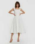 White Embroidered Cotton A-Line Midi Dress