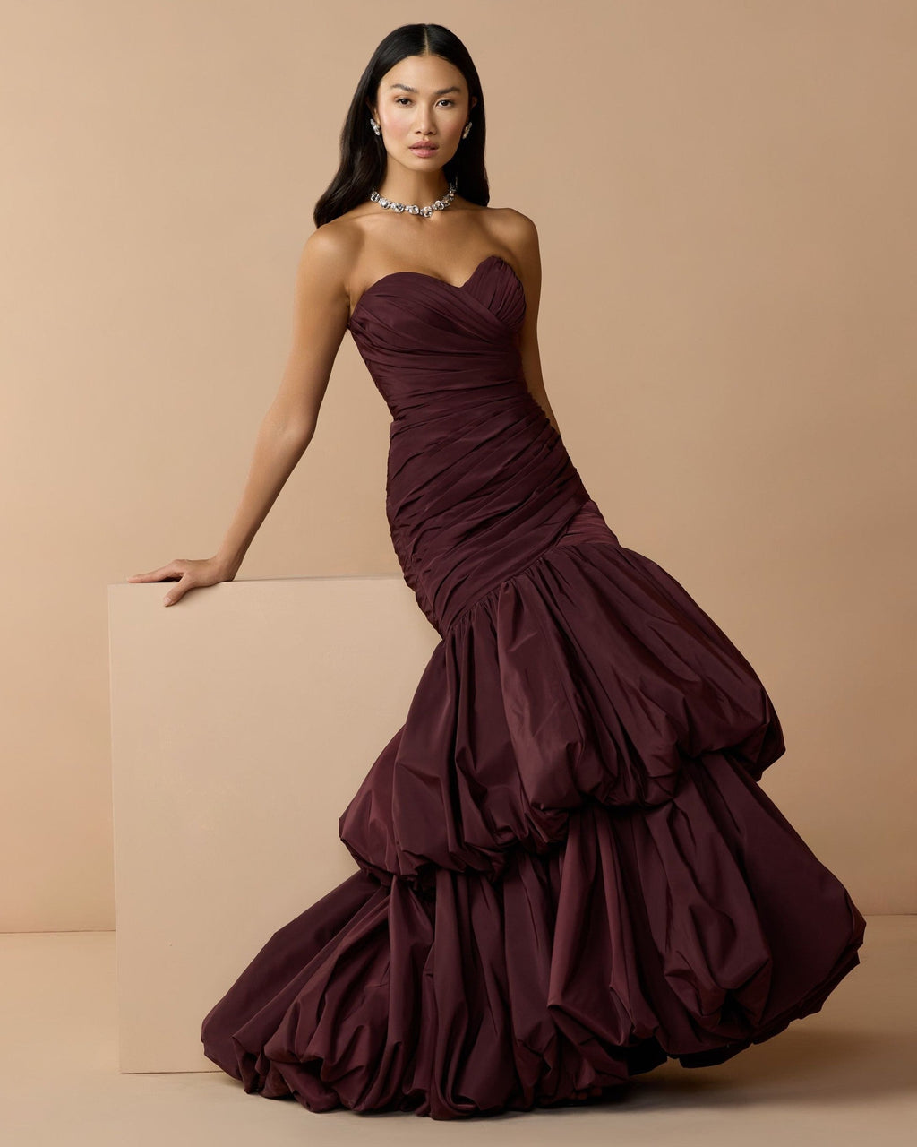 Amethyst Ruched Mermaid Gown with Bubble Hem