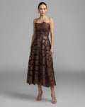 Chocolate Strapless Floral Leather A-Line Midi Dress