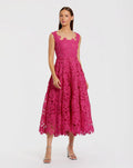 Pink Sleeveless Embroidered Lace A Line Midi Dress