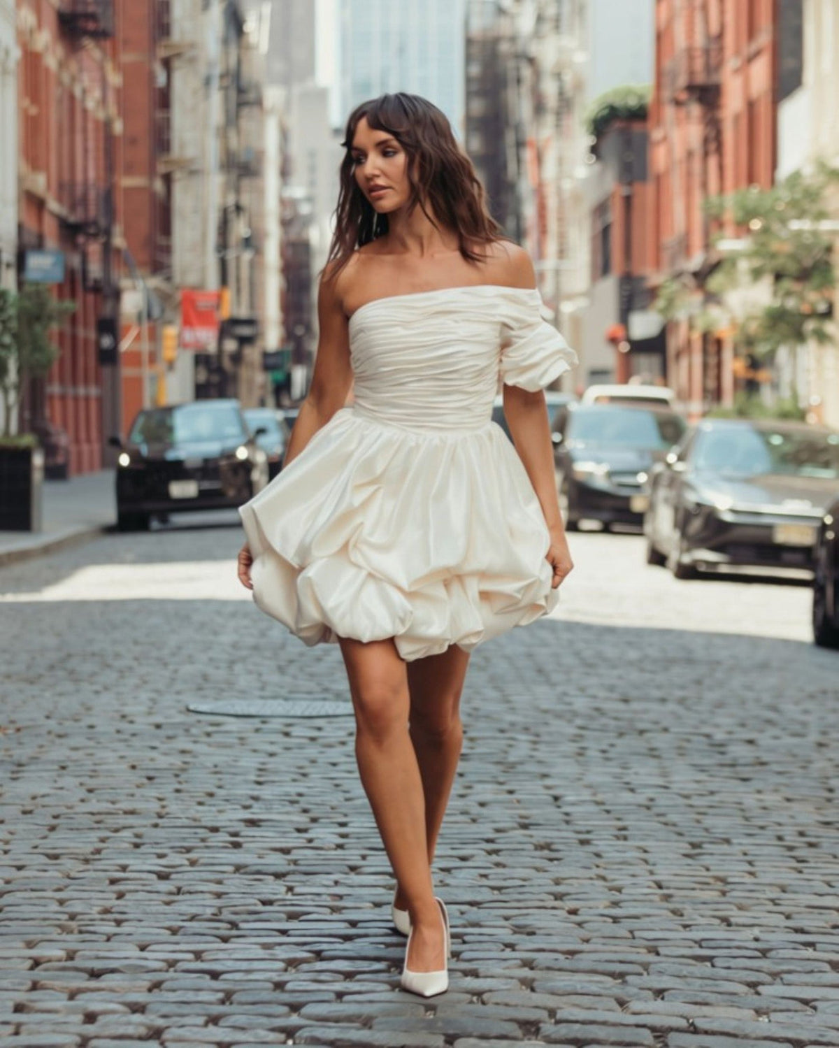 Ivory One Shoulder Bubble Hem Mini Dress